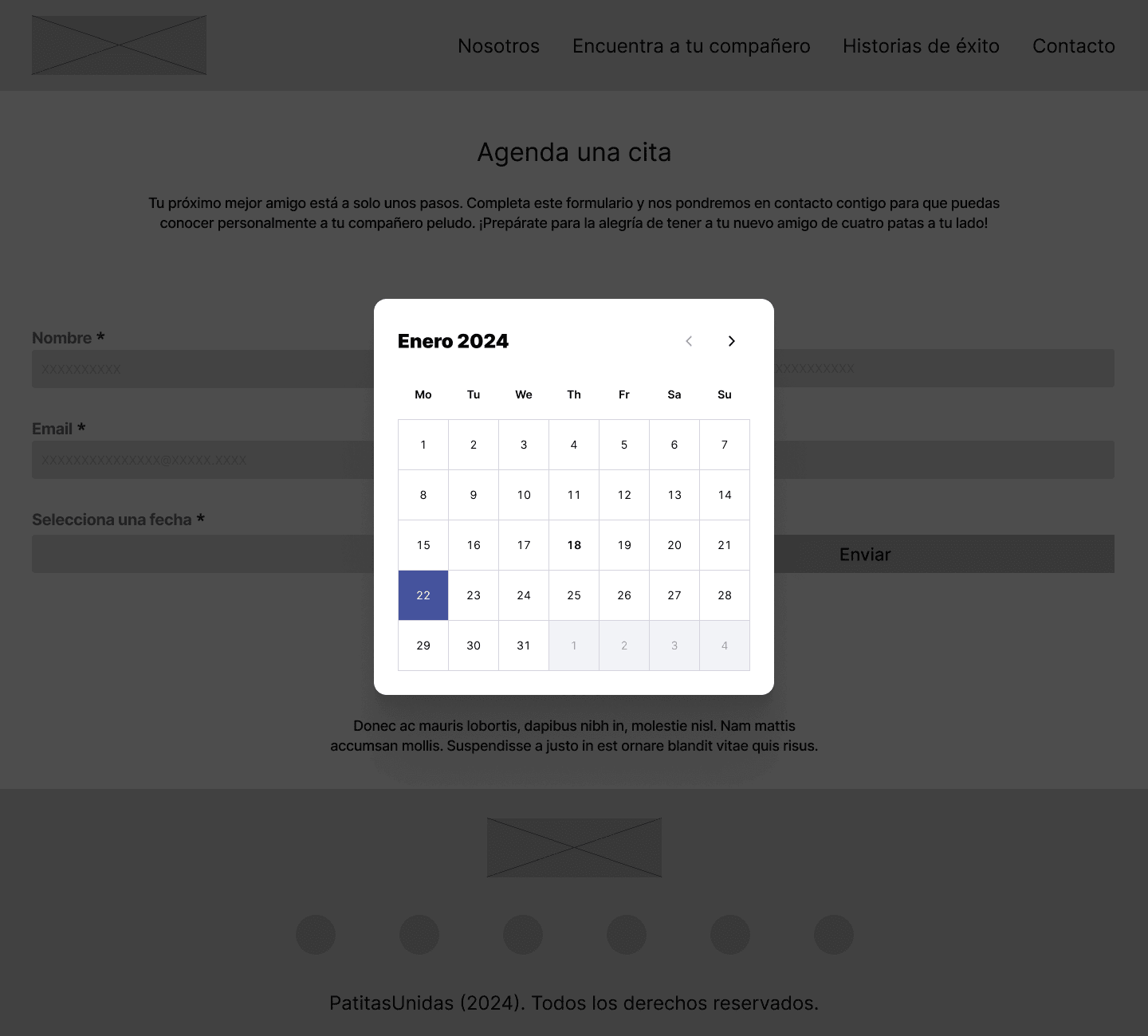 Cita Patitas Unidas Wireframe